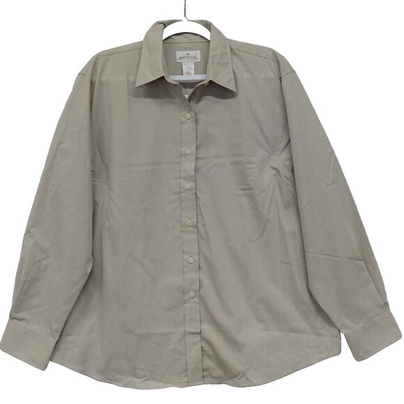 Antigua Tops - Antigua Womens Tan Shirt XL Long Sleeve Collard Button Front Fitted Top Blouse